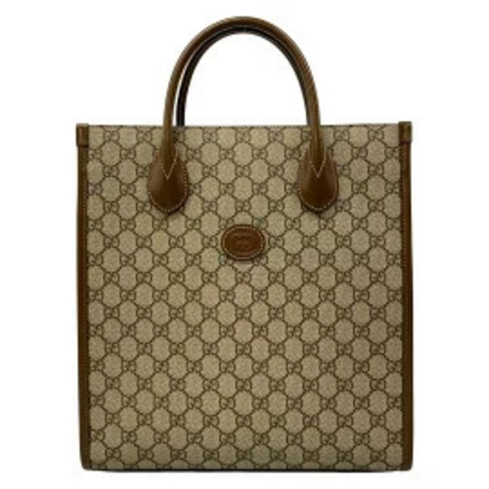 Gucci Interlocking GG Plus Supreme Tote Bag Leather Dark Brown Beige